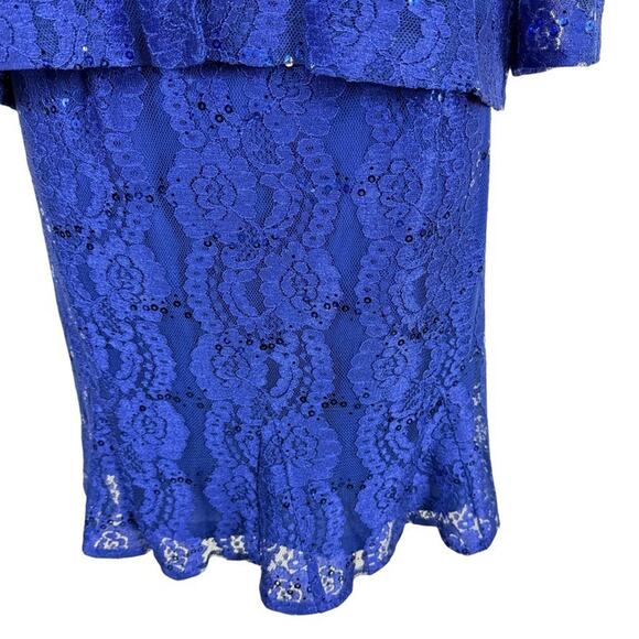 Alex Evenings Blue Lace Sleeveless Dress & Sheer Jacket Set Sequin Party sz 10 - Picture 7 of 16